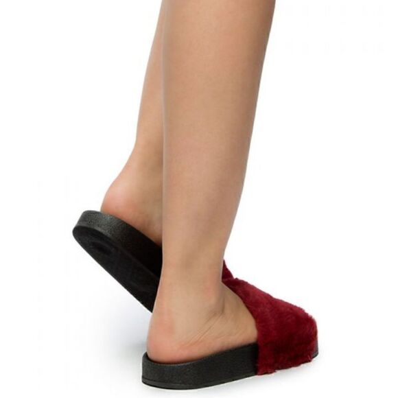 Fur Slides Burgundy size 5 - Picture 5 of 8